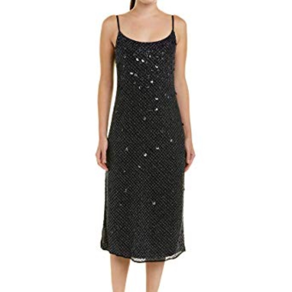 Elie Tahari Navy Beaded Silk Midi Dress Size 4